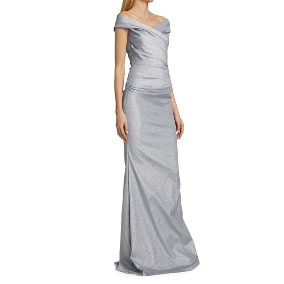 Teri Jon by Rickie Freeman Metallic Column Gown US 14 $700 - Picture 3 of 10